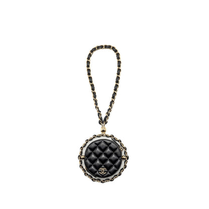 Chanel 22c Quilted Round Clutch With Chain Lambskin Black L