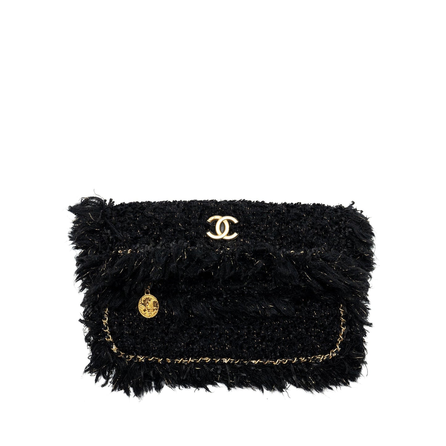 Chanel Fringe Paris Cosmopolite Clutch Tweed Black
