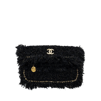 Chanel Fringe Paris Cosmopolite Clutch Tweed Black