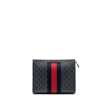 Gucci GG Supreme Canvas / Leather Zip Clutch Black/ Multicolour SHW