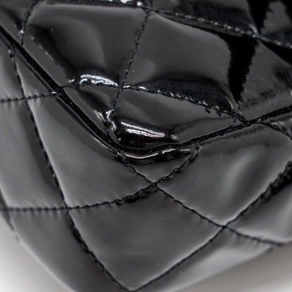Chanel East West Flap Shoulder Bag Patent Leather Black