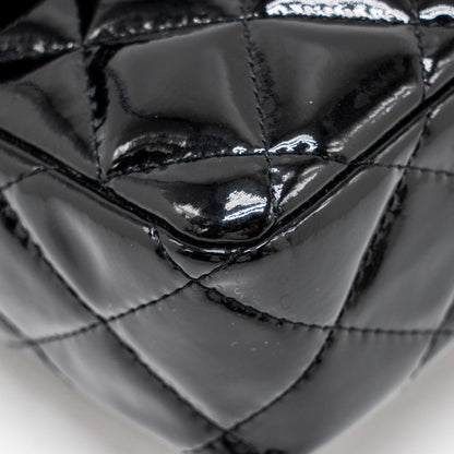 Chanel East West Flap Shoulder Bag Patent Leather Black
