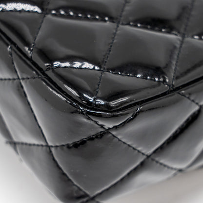 Chanel East West Flap Shoulder Bag Patent Leather Black