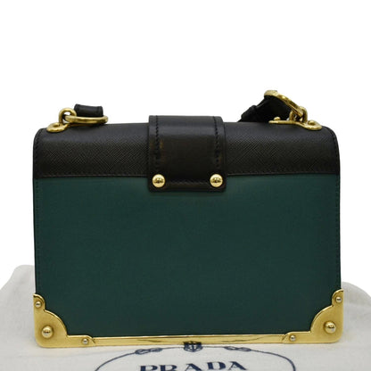 PRADA Cahier Swarovski Crystals Leather Shoulder Bag Green