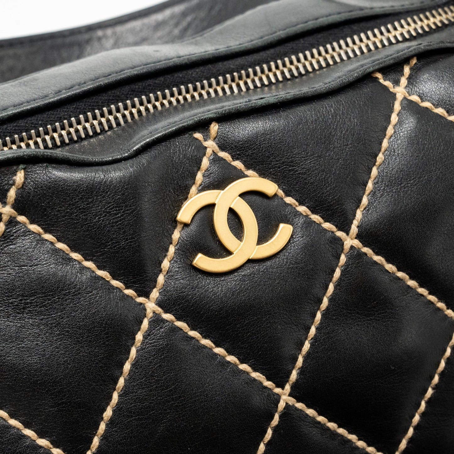 Chanel Vintage Wild Stitch Shoulder Bag Calfskin Black