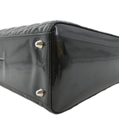 CHRISTIAN DIOR Lady Dior Large Quilted Patent Leather Shoulder Bag Black