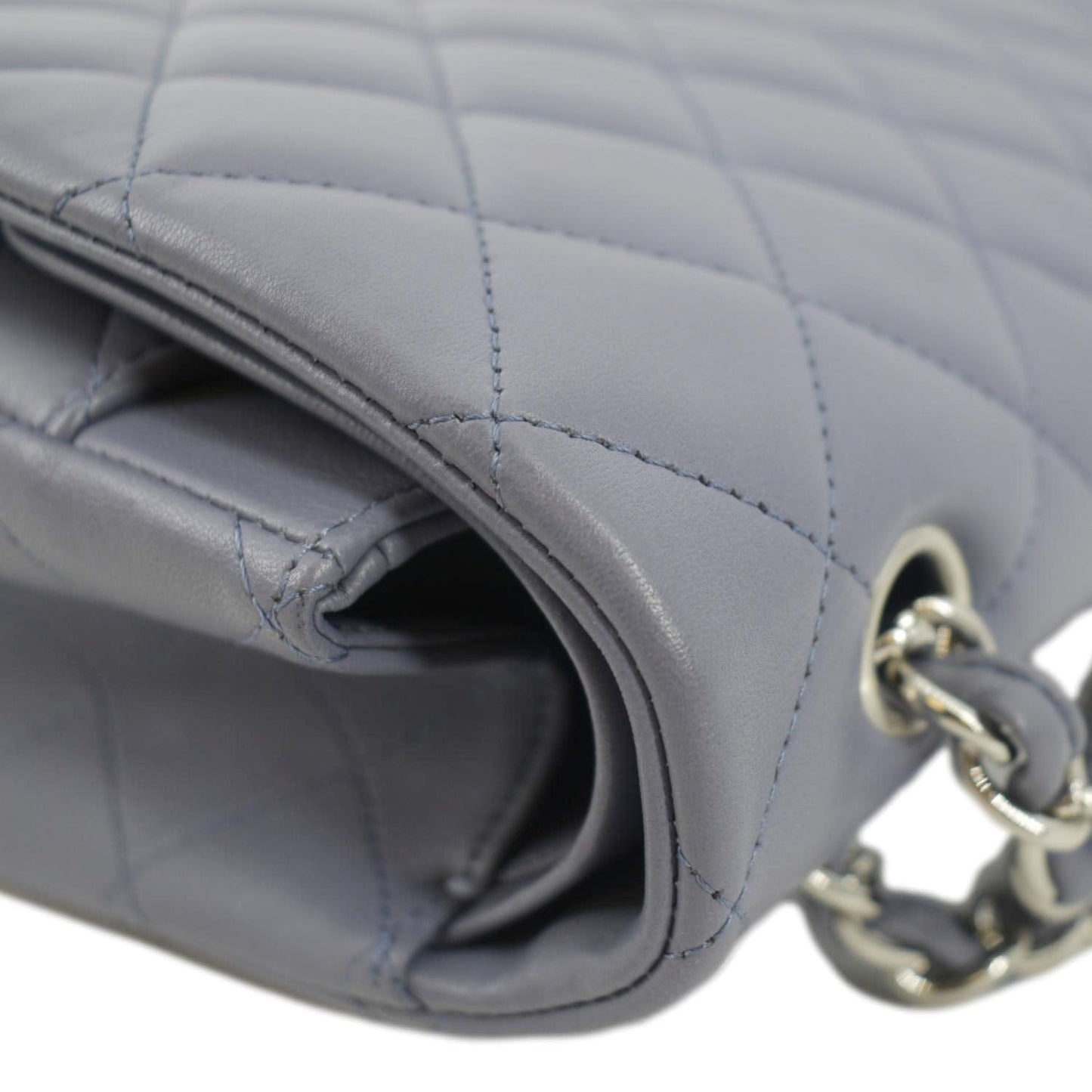 CHANEL Classic Maxi Double Flap Quilted Lambskin Leather Shoulder Bag Light Purple