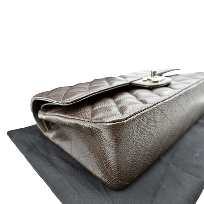 CHANEL Classic Medium Double Flap Caviar Leather Shoulder Bag Chocolate