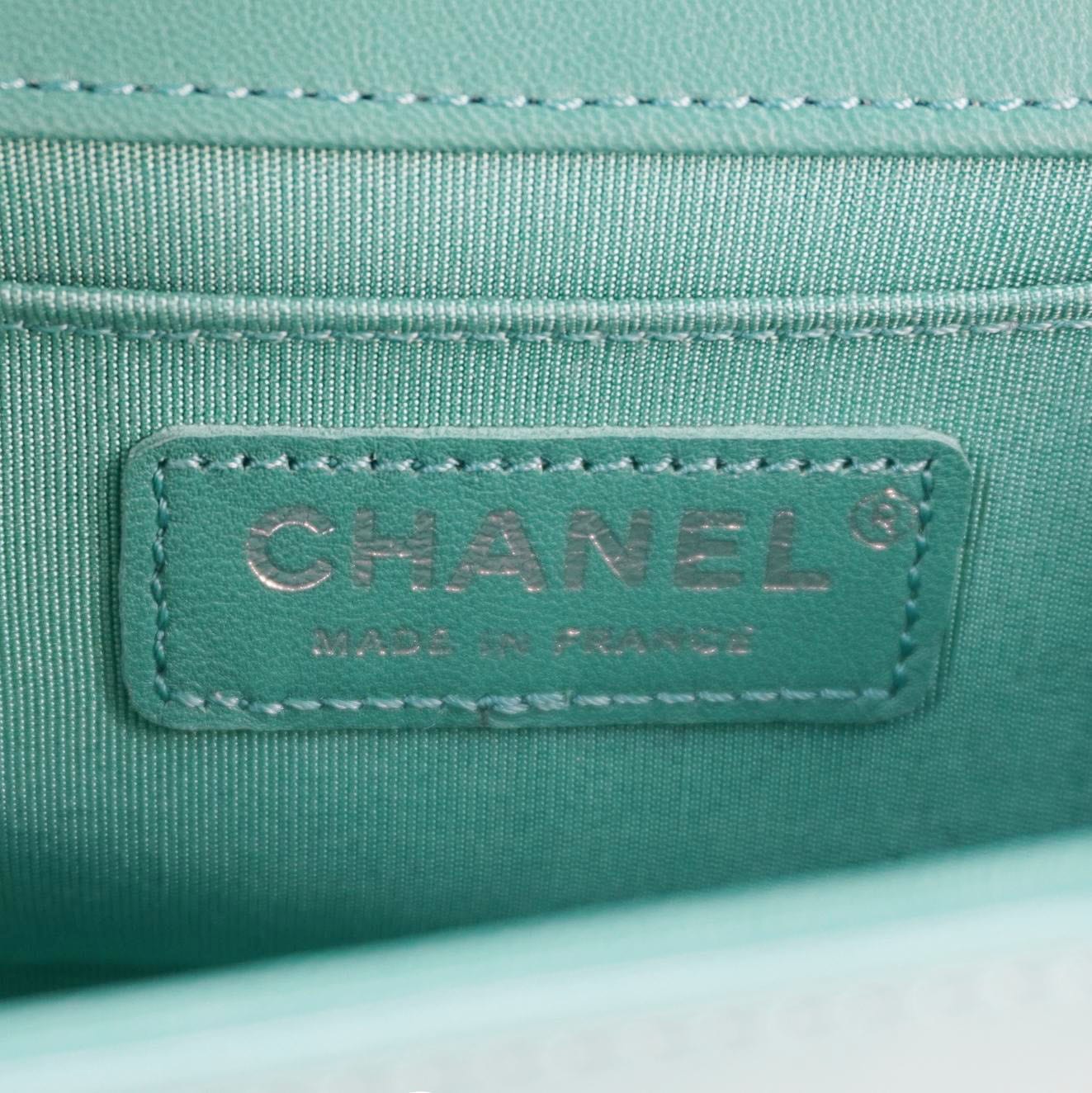 CHANEL Boy Small Patent Leather Shoulder Bag Green