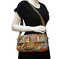 FENDI Vitello King FF Embroidered Baguette Canvas Shoulder Bag Cuoio