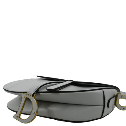 CHRISTIAN DIOR Saddle Smooth Calfskin Leather Satchel Shoulder Bag Placid Blue