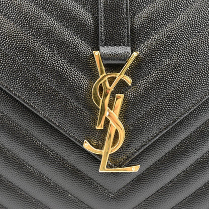 YVES SAINT LAURENT Large Envelope Flap Matelasse Leather Shoulder Bag Black