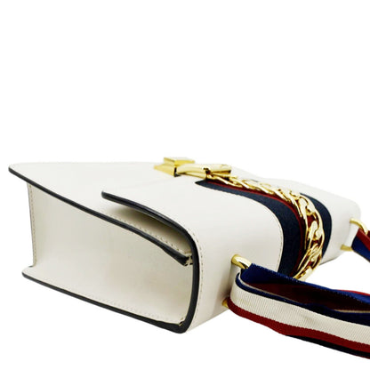 Gucci Sylvie Small Web Leather Shoulder Bag White 421882