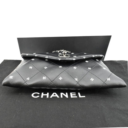 CHANEL CC Envelope Printed Lambskin Leather Chain Clutch Bag Black