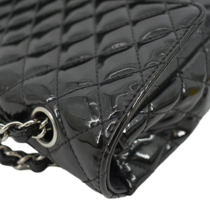 CHANEL Secret Label Flap Patent Leather Shoulder Bag Black