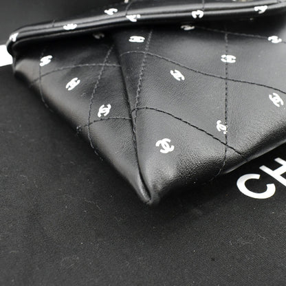 CHANEL CC Envelope Printed Lambskin Leather Chain Clutch Bag Black