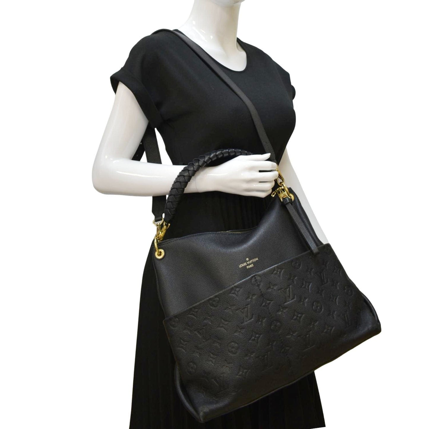 LOUIS VUITTON Maida Monogram Empreinte Leather Hobo Shoulder Bag Black