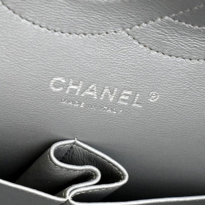 CHANEL Jumbo Flap Quilted Leather Shoulder Bag Metallic Silver