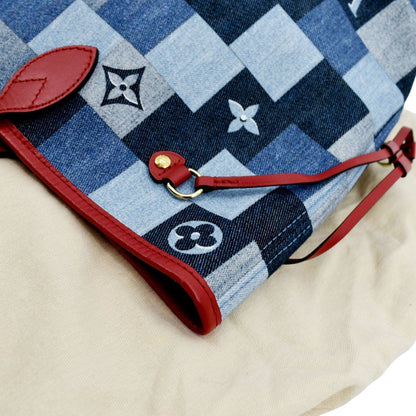 LOUIS VUITTON Neverfull MM Patchwork Monogram Denim Shoulder Bag Blue