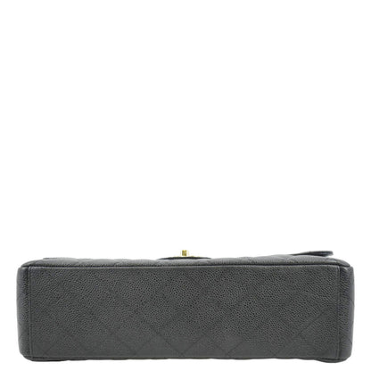 CHANEL Classic Maxi Flap Quilted Caviar Leather Shoulder Bag Black