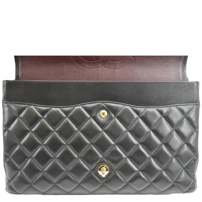 CHANEL Maxi Double Flap Lambskin Leather Shoulder Bag Black
