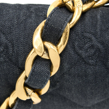 Chanel Flap Shoulder Bag with Giant Chain Denim Dark Blue Brushed  (Microchip)