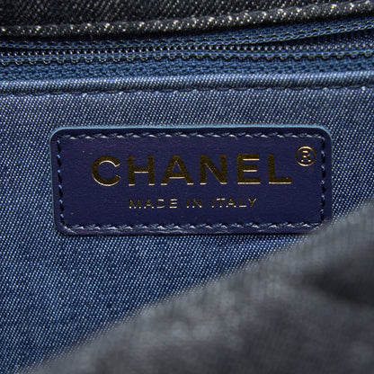 Chanel Flap Shoulder Bag with Giant Chain Denim Dark Blue Brushed  (Microchip)