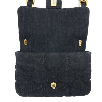 Chanel Flap Shoulder Bag with Giant Chain Denim Dark Blue Brushed  (Microchip)