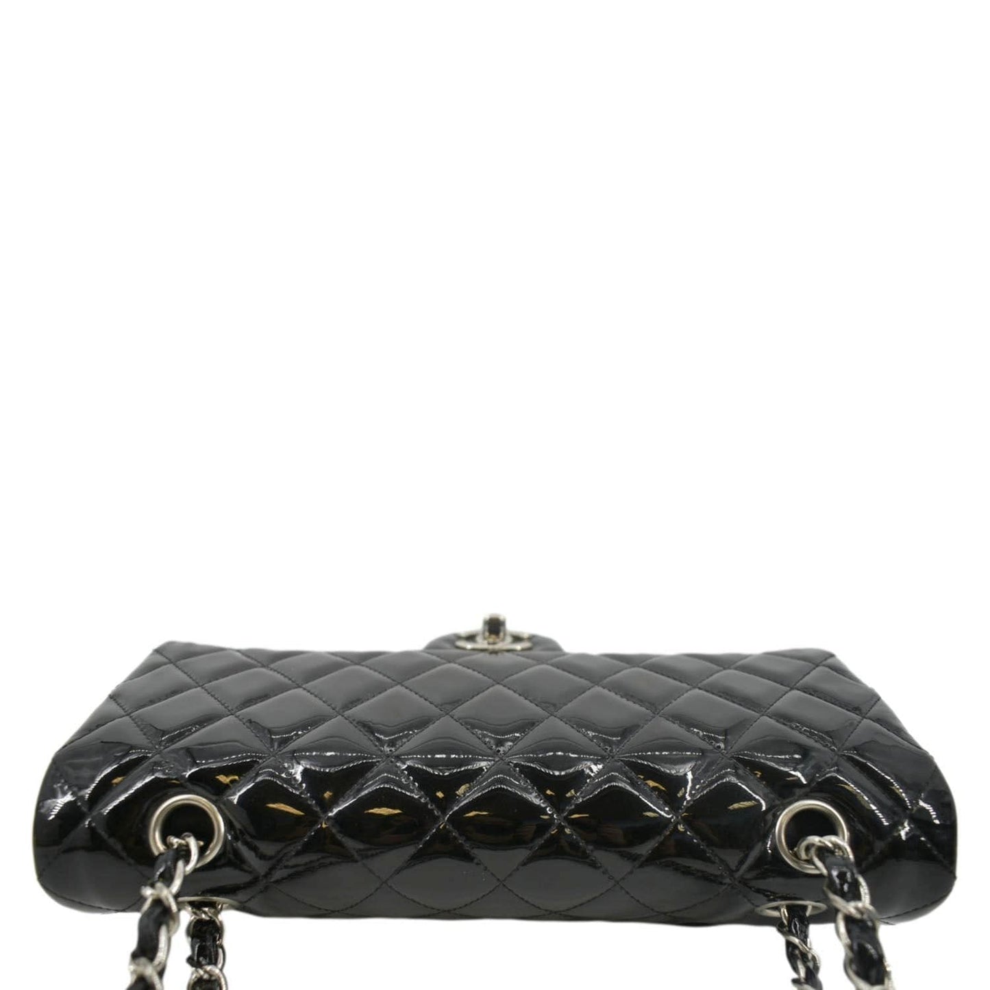 CHANEL Classic Medium Double Flap Patent Leather Shoulder Bag Black