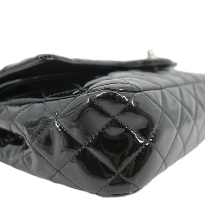 CHANEL Classic Medium Double Flap Patent Leather Shoulder Bag Black