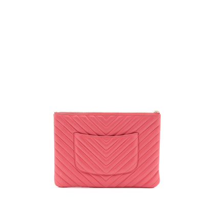 Chanel Chevron Clutch Lambskin Pink L