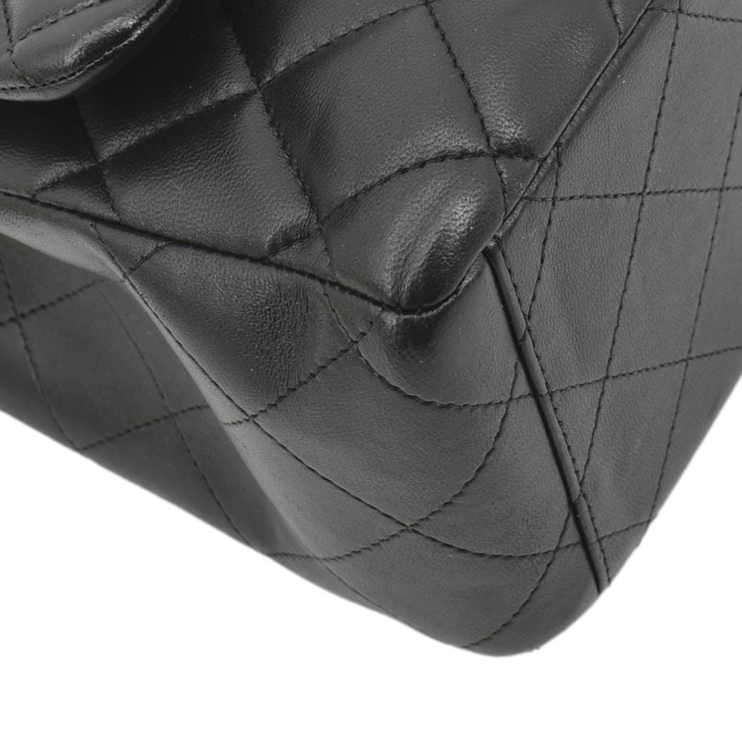 CHANEL Maxi Double Flap Lambskin Leather Shoulder Bag Black
