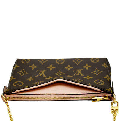 LOUIS VUITTON Pallas Monogram Canvas Clutch Crossbody Bag Brown