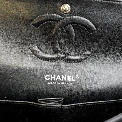 CHANEL Classic Medium Double Flap Patent Leather Shoulder Bag Black