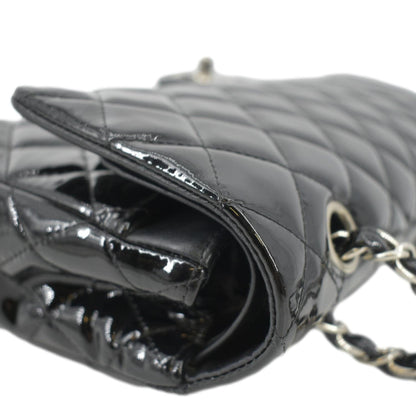 CHANEL Classic Medium Double Flap Patent Leather Shoulder Bag Black