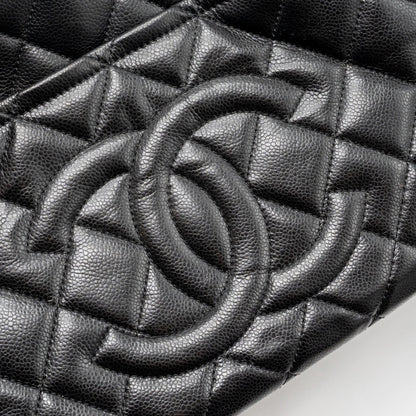 Chanel quilted shoulder shopping tote bag caviar black
