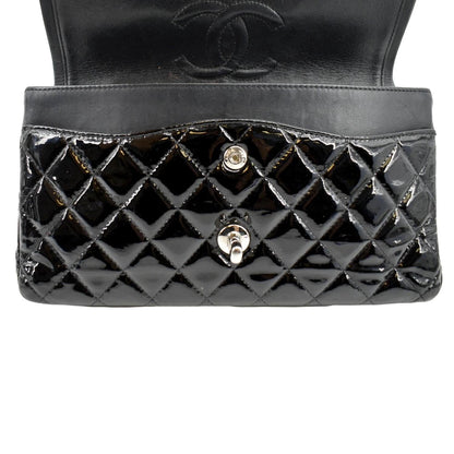CHANEL Classic Medium Double Flap Patent Leather Shoulder Bag Black