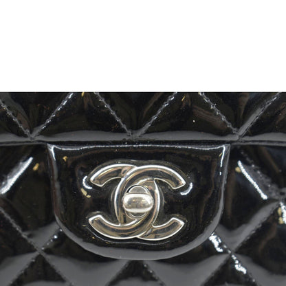 CHANEL Classic Medium Double Flap Patent Leather Shoulder Bag Black