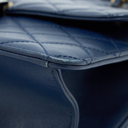 Chanel Quilted Shoulder Bag Goatskin Blue Ruthenium