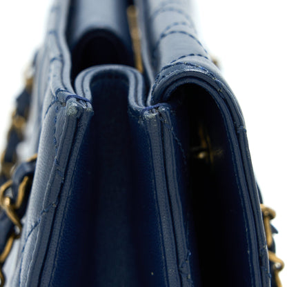 Chanel Quilted Shoulder Bag Goatskin Blue Ruthenium