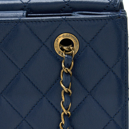 Chanel Quilted Shoulder Bag Goatskin Blue Ruthenium