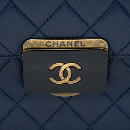 Chanel Quilted Shoulder Bag Goatskin Blue Ruthenium