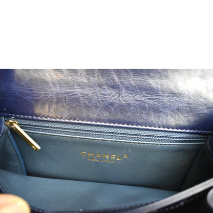 CHANEL Chain Handle CC Flap Quilted Leather Shoulder Bag Blue