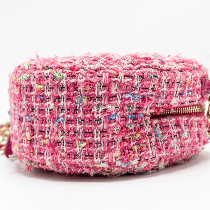 Chanel Round Clutch With Chain Tweed Pink/Multicolour L
