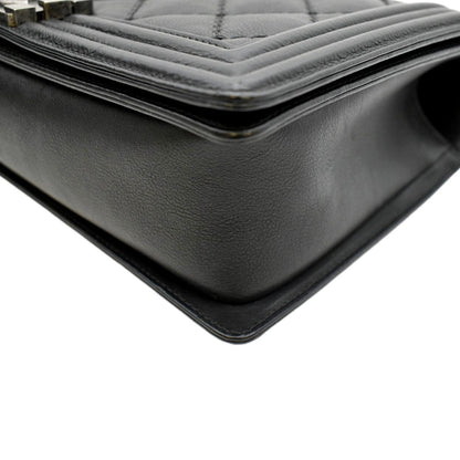 CHANEL Wild Stitch Boy Quilted Lambskin Leather Shoulder Bag Black