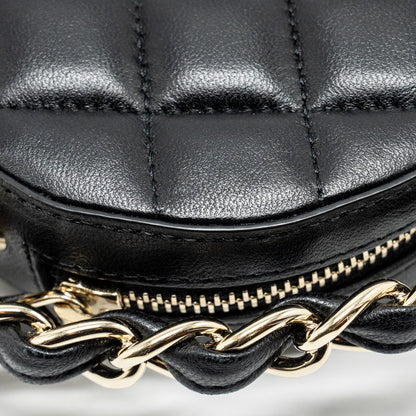Chanel 22c Quilted Round Clutch With Chain Lambskin Black L