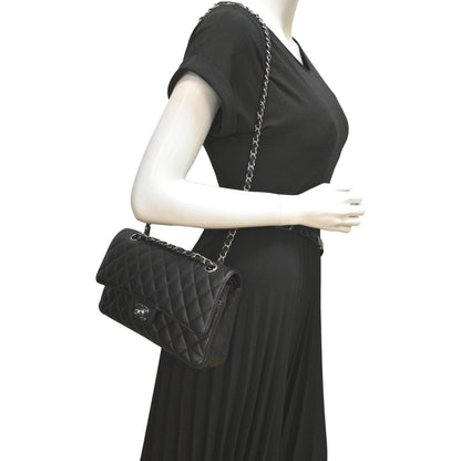 CHANEL Classic Medium Double Flap Caviar Leather Shoulder Bag Black
