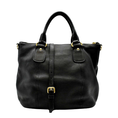 PRADA Vitello Daino Large leather Tote Shoulder Bag Black