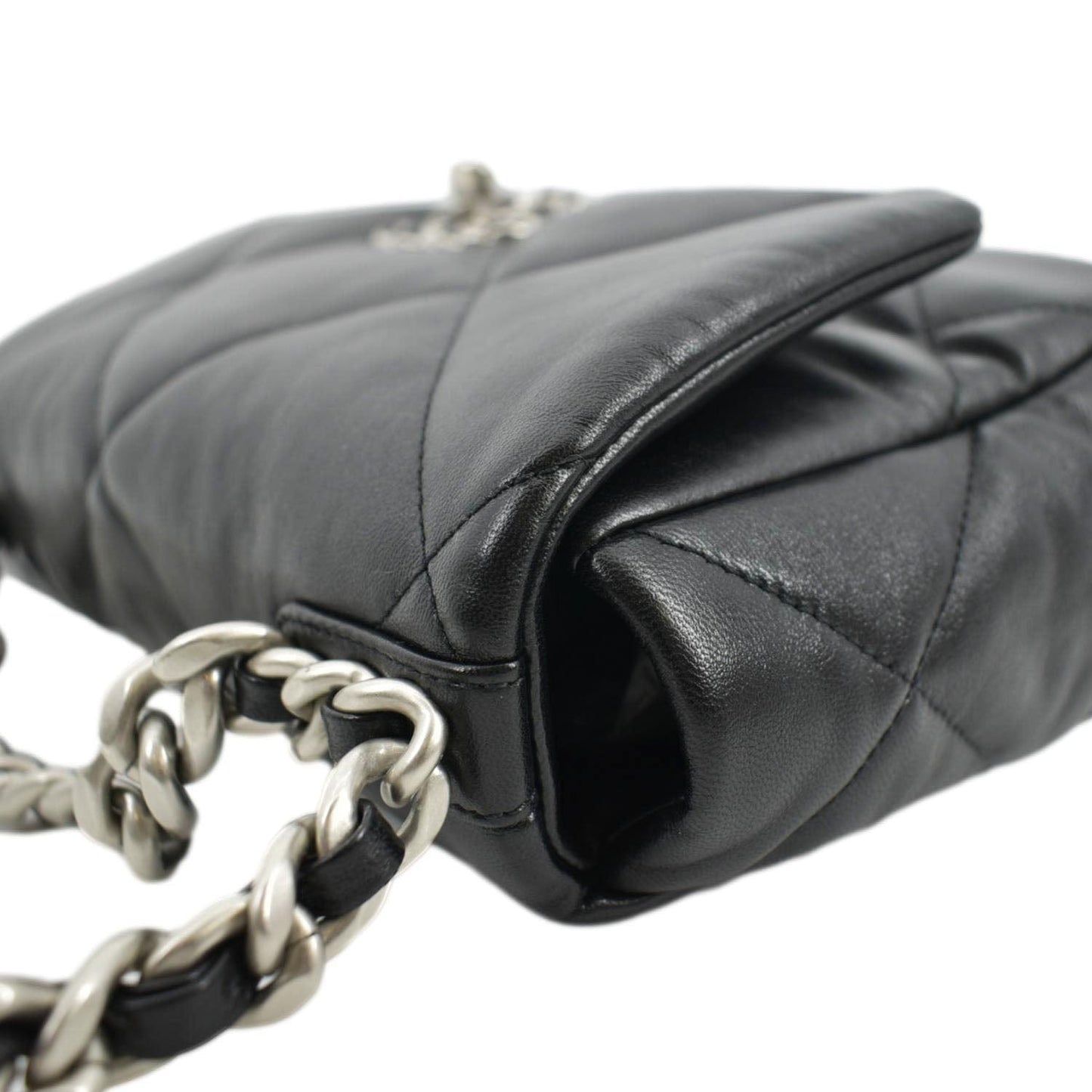 CHANEL 19 Small Flap Quilted Lambskin Leather Shoulder Bag Black