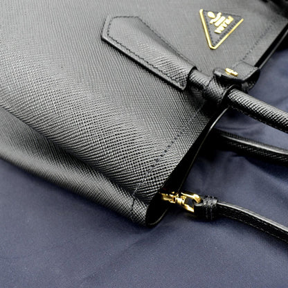 PRADA Double-Zip Saffiano Leather Shoulder Tote Bag Black
